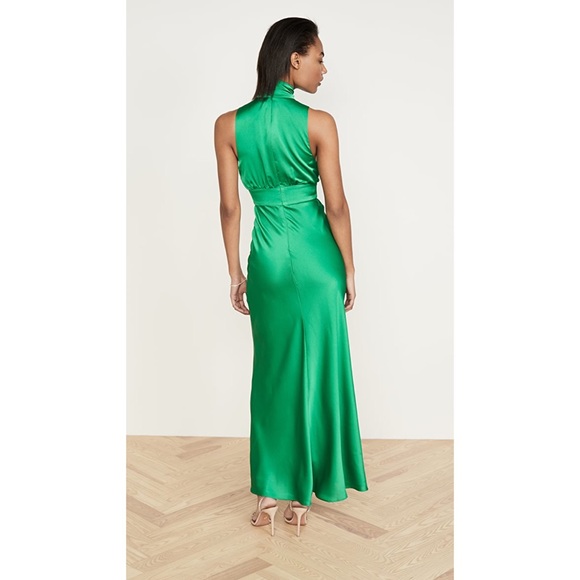Fame and Partners Choker Plunge Neck Satin Dree Dress Kelly Green Size US2 - Picture 2 of 12